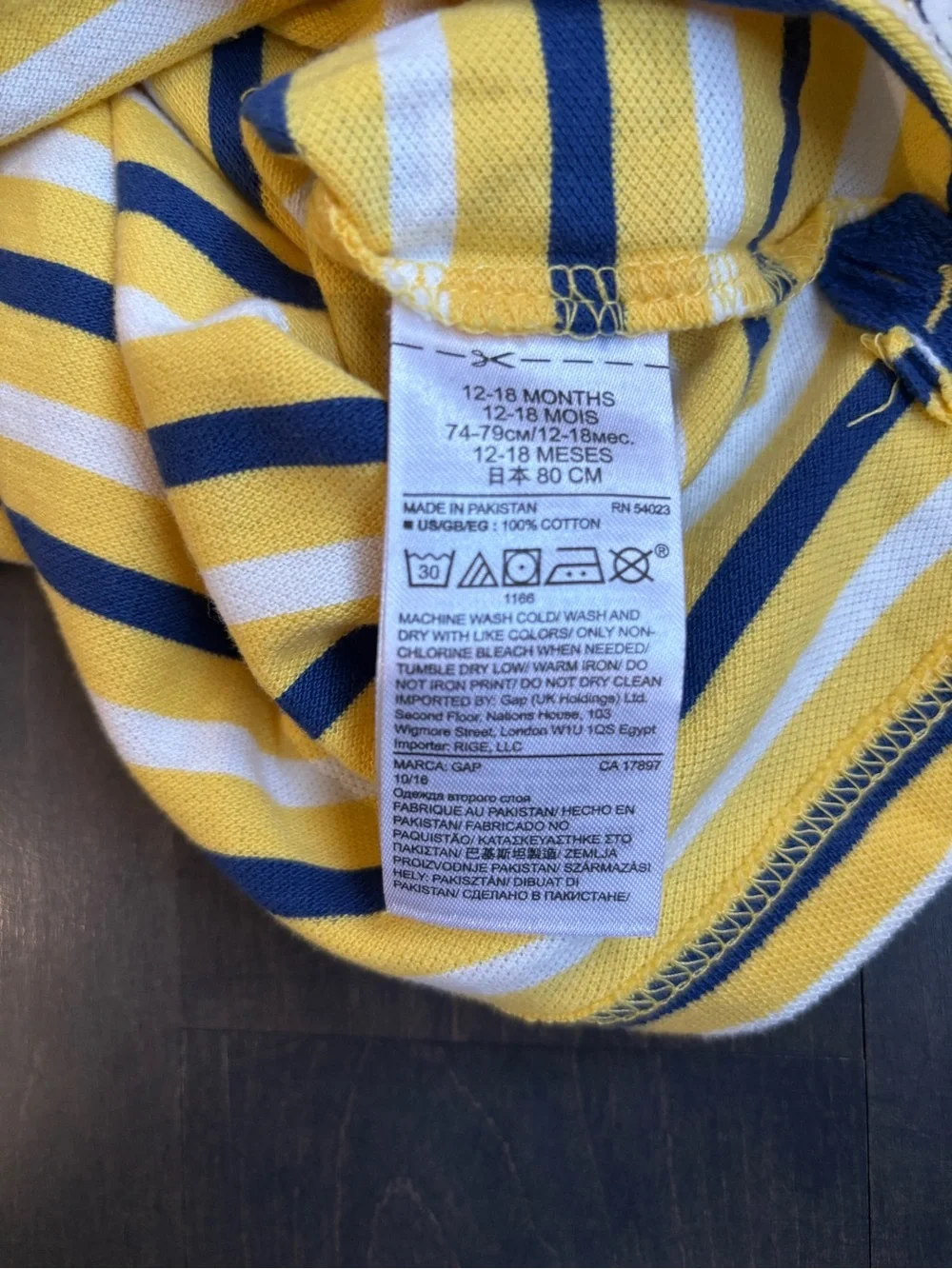 Baby GAP Yellow and Navy Striped Polo Shirt size 12-18 months
